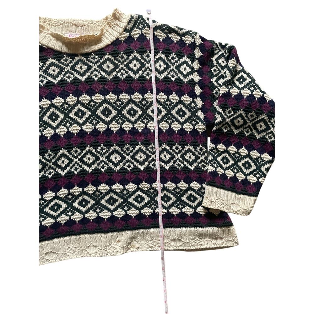 Vintage Knit Club Fair Isles Geometric Crop Sweater Sz Large Vintage 90s Cotton - Picture 3 of 8